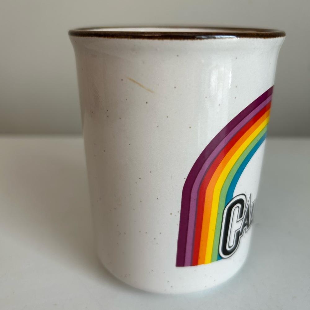 Vintage California Rainbow Pride Coffee Cup 4 Inches 70’s Stoneware Rustic Boho - Picture 2 of 10